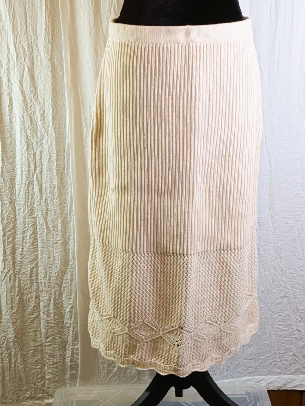 House of Harlow 1960 Ivory Crochet Midi Pencil Skirt Boho Pointelle Hippie M
